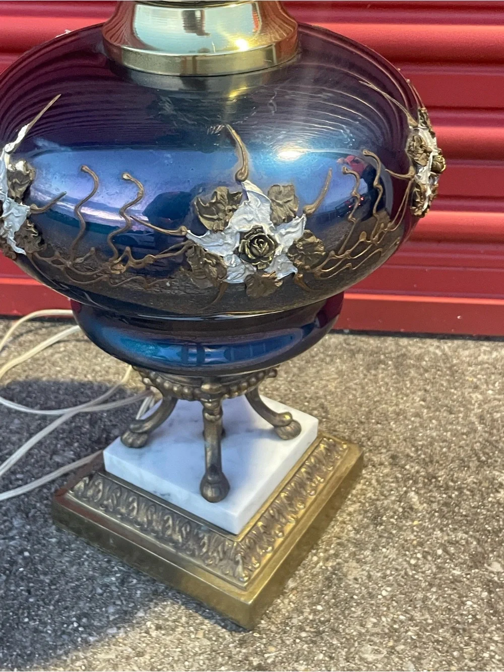 Carl Falkenstein Hollywood Regency Cobalt Glass Bronze Floral Table Lamp 29